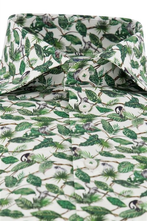 overhemd Ledub mouwlengte 7 Ledûb Modern Fit New normale fit groen geprint katoen