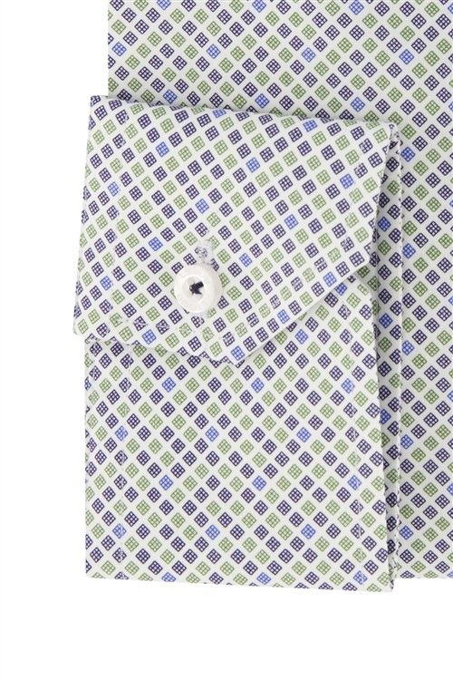 Ledub casual overhemd mouwlengte 7 Modern Fit New normale fit groen ruitjes print katoen