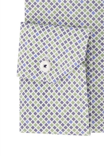 Ledub overhemd mouwlengte 7 Modern Fit New normale fit groen blauw geprint katoen