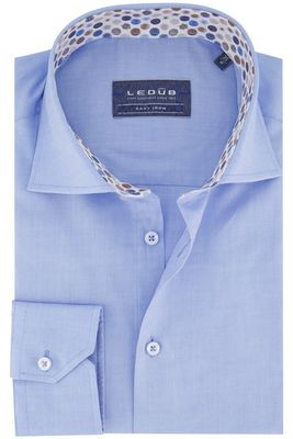 Ledub Ledub overhemd mouwlengte 7 Modern Fit New normale fit blauw effen katoen wide spread boord