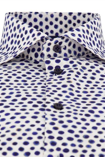 Wit geprint katoen Ledub overhemd mouwlengte 7 modern fit new normale fit