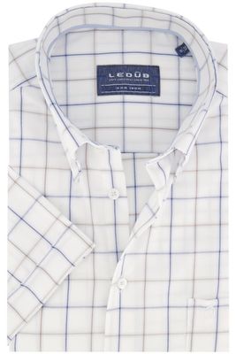 Ledub Ledub overhemd korte mouw Ledûb Modern Fit New normale fit wit geruit 100% katoen