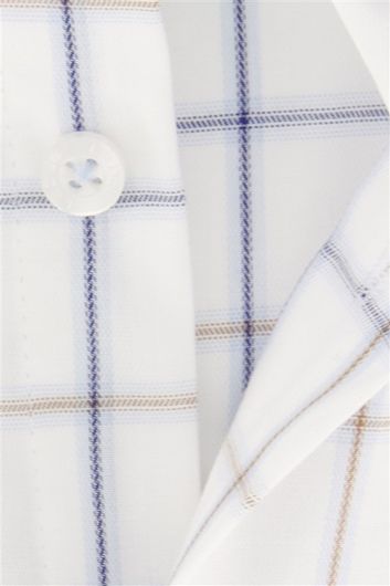 Ledub overhemd korte mouw Ledûb Modern Fit New normale fit wit geruit katoen strijkvrij
