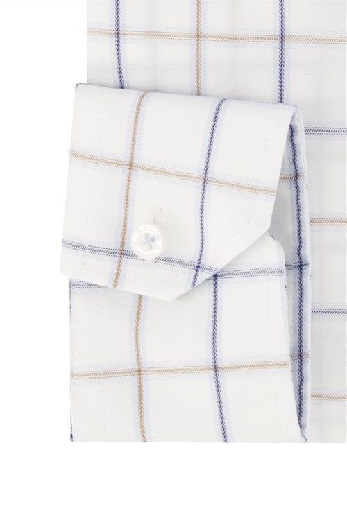 Ledub zakelijk overhemd mouwlengte 7 Ledûb Modern Fit New normale fit wit geruit 100% katoen