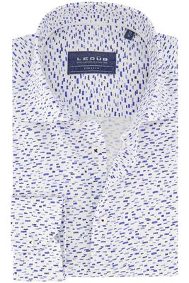 Ledub Ledub overhemd mouwlengte 7 Modern Fit New normale fit blauw wit geprint katoen