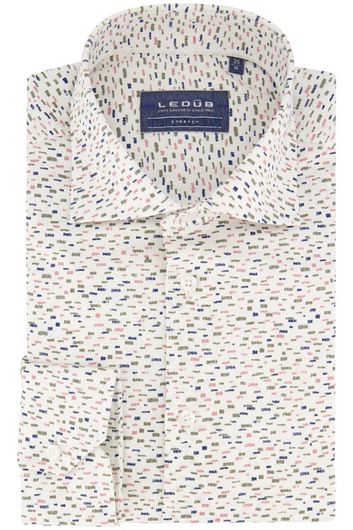 Ledub overhemd mouwlengte 7 Ledûb Modern Fit New normale fit wit met blauw geprint katoen