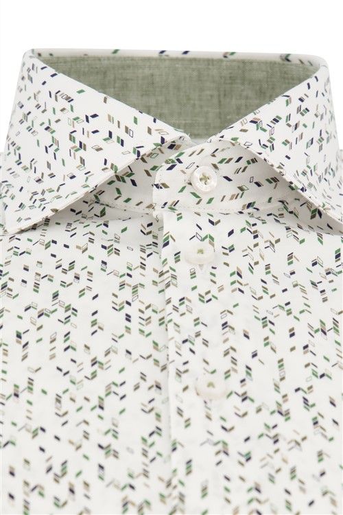 Ledub overhemd mouwlengte 7 Ledûb Modern Fit New normale fit groene print katoen