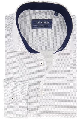 Ledub Ledub overhemd mouwlengte 7 Modern Fit New normale fit wit geprint katoen wide spread boord