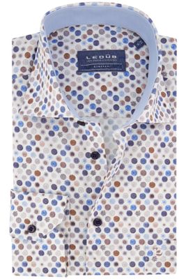 Ledub Blauw geprint Ledub business overhemd normale fit katoen