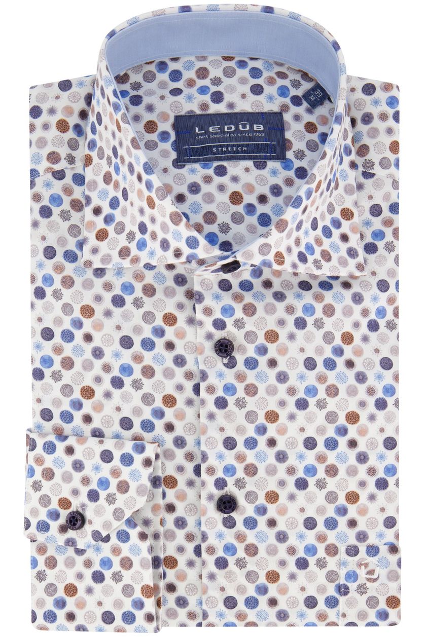 Blauw geprint Ledub business overhemd normale fit katoen