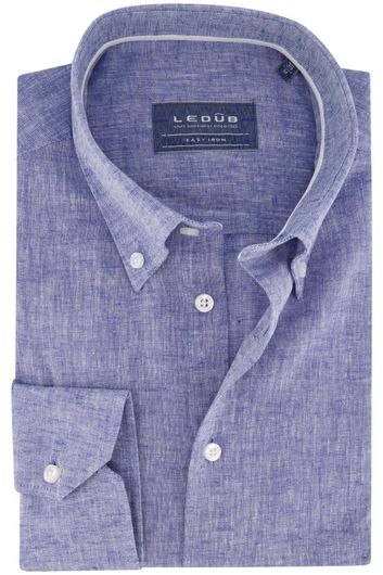 Ledub casual overhemd normale fit blauw uni met button down boord
