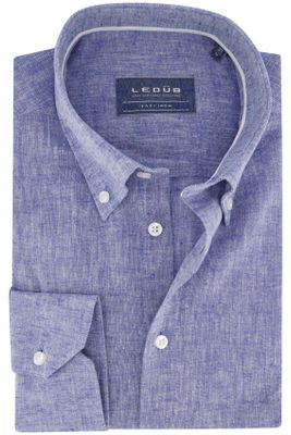 Ledub Ledub casual overhemd normale fit blauw uni met button down boord