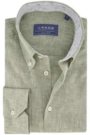 Ledub business overhemd Ledûb Modern Fit New normale fit groen effen katoen en linnen