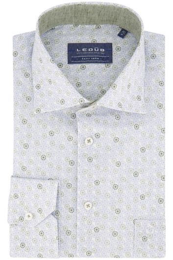 Ledub business overhemd Ledûb Modern Fit New normale fit groen wit geprint katoen