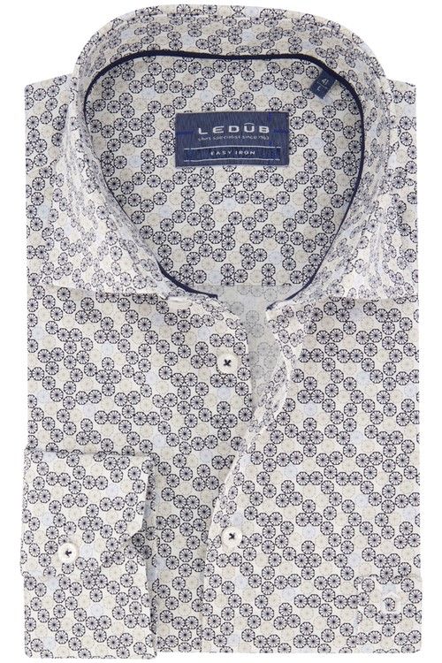Ledub business overhemd Ledûb Modern Fit New normale fit blauw met wit geprint katoen