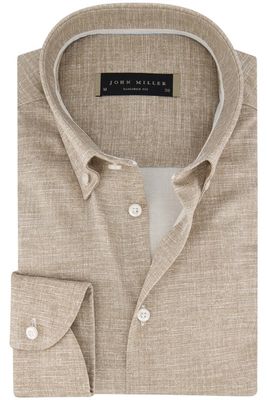 John Miller John Miller overhemd mouwlengte 7 normale fit beige effen 100% katoen