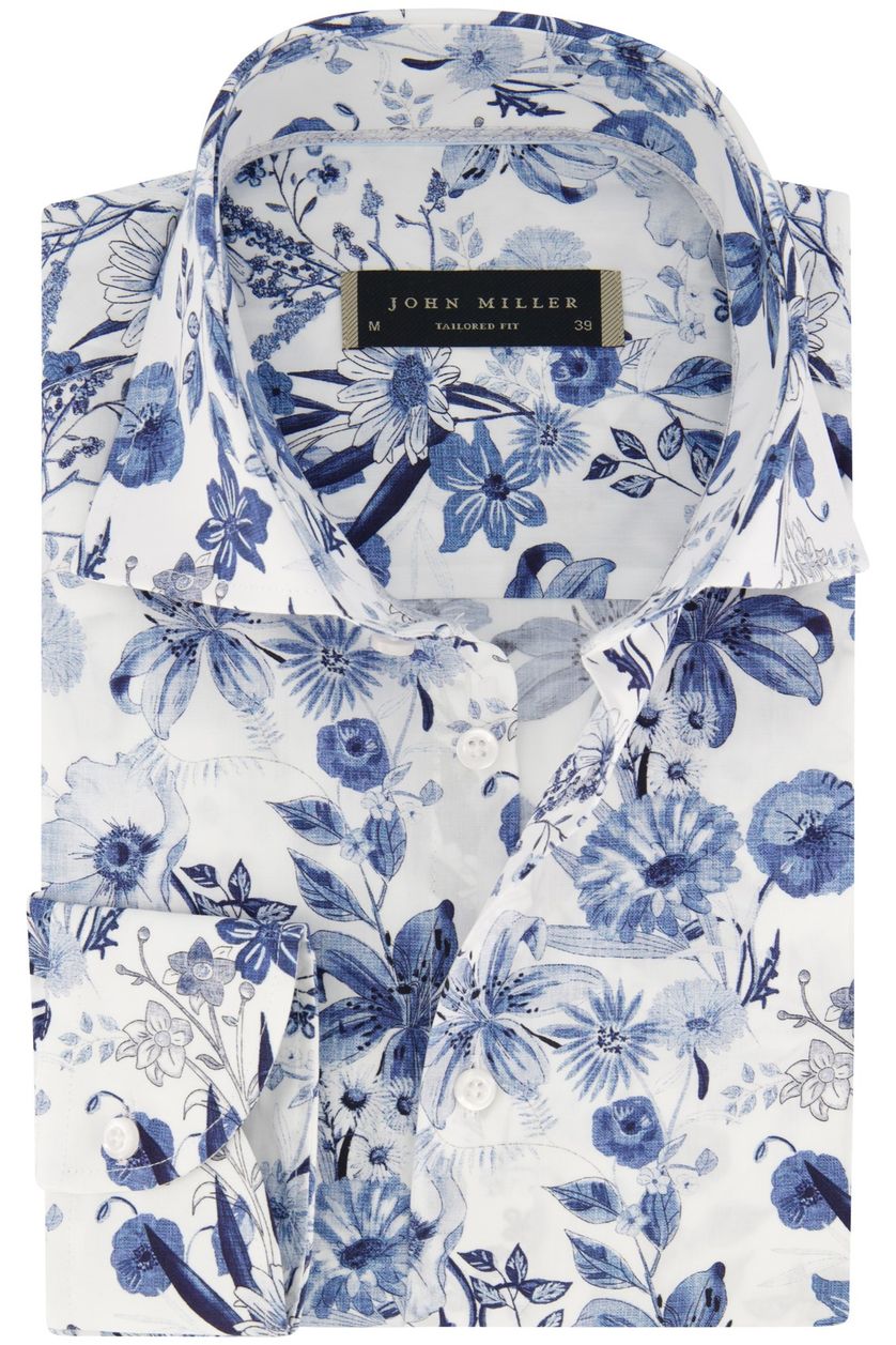 overhemd John Miller blauw geprint tailored fit