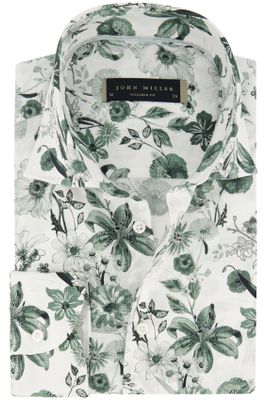 John Miller John Miller overhemd mouwlengte 7 Tailored Fit normale fit groen geprint met bloemen katoen