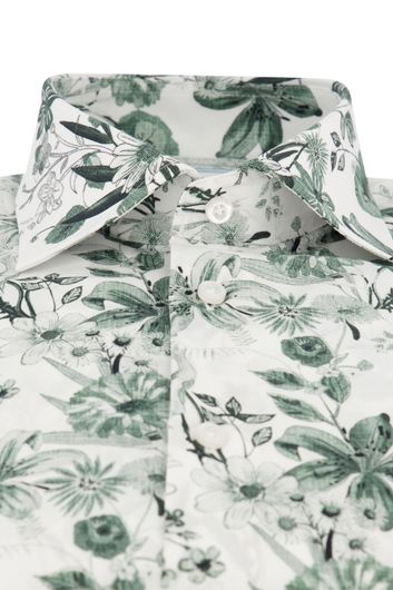 John Miller overhemd mouwlengte 7 Tailored Fit normale fit groen geprint katoen