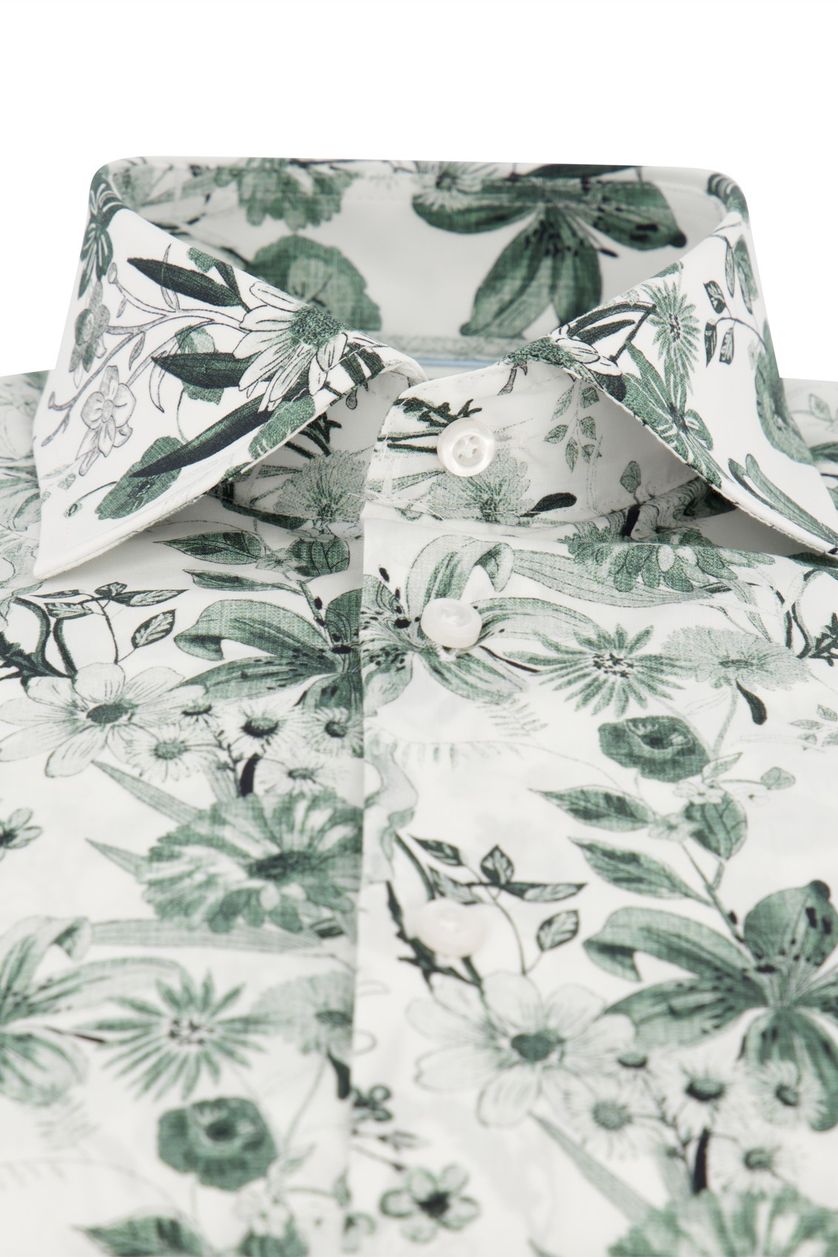 John Miller overhemd mouwlengte 7 Tailored Fit normale fit groen wit geprint katoen