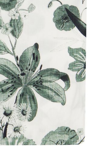 John Miller overhemd mouwlengte 7 Tailored Fit normale fit groen geprint met bloemen katoen