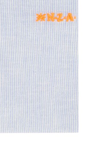 New Zealand casual overhemd normale fit lichtblauw wit gestreept linnen