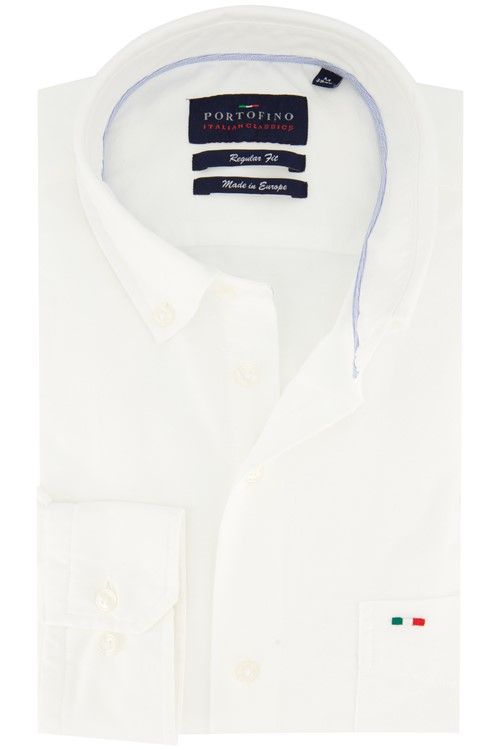 Portofino overhemd wijde fit wit uni 100% katoen