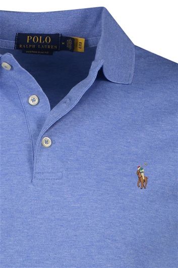 Polo Ralph Lauren polo custom slim fit blauw effen katoen met logo