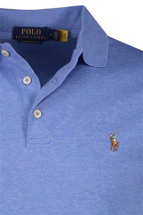 Polo Ralph Lauren polo custom slim fit blauw effen met logo katoen
