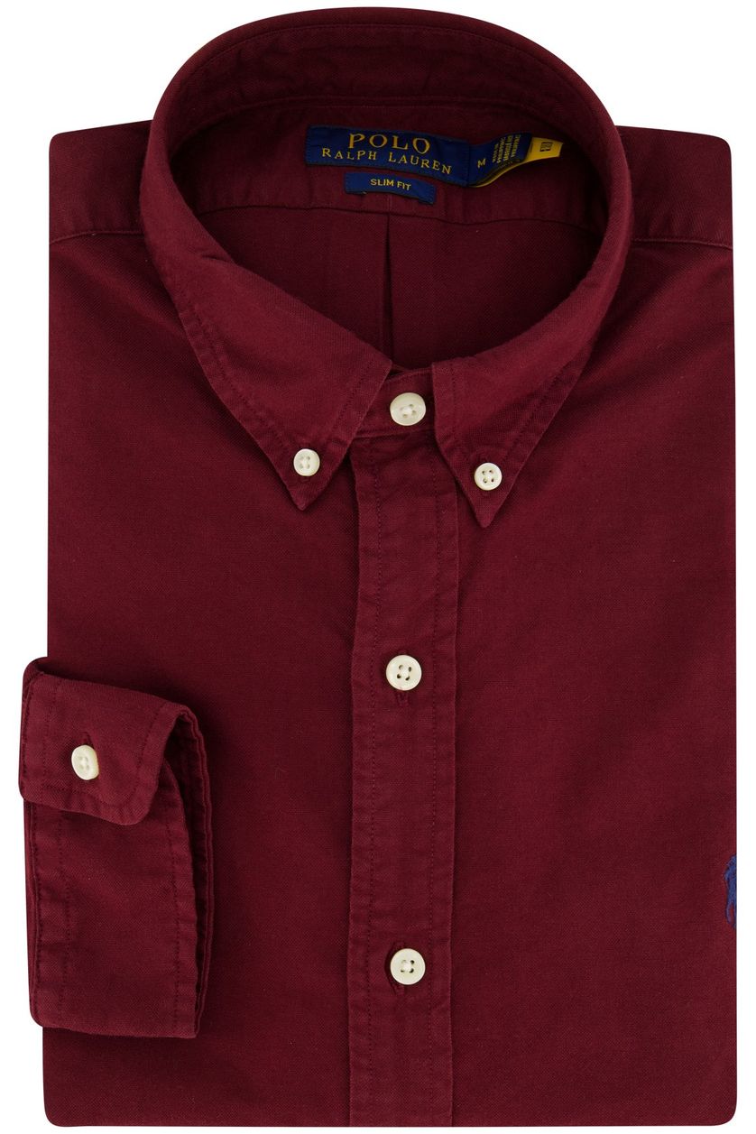 Overhemd Polo Ralph Lauren casual slim fit bordeaux effen katoen