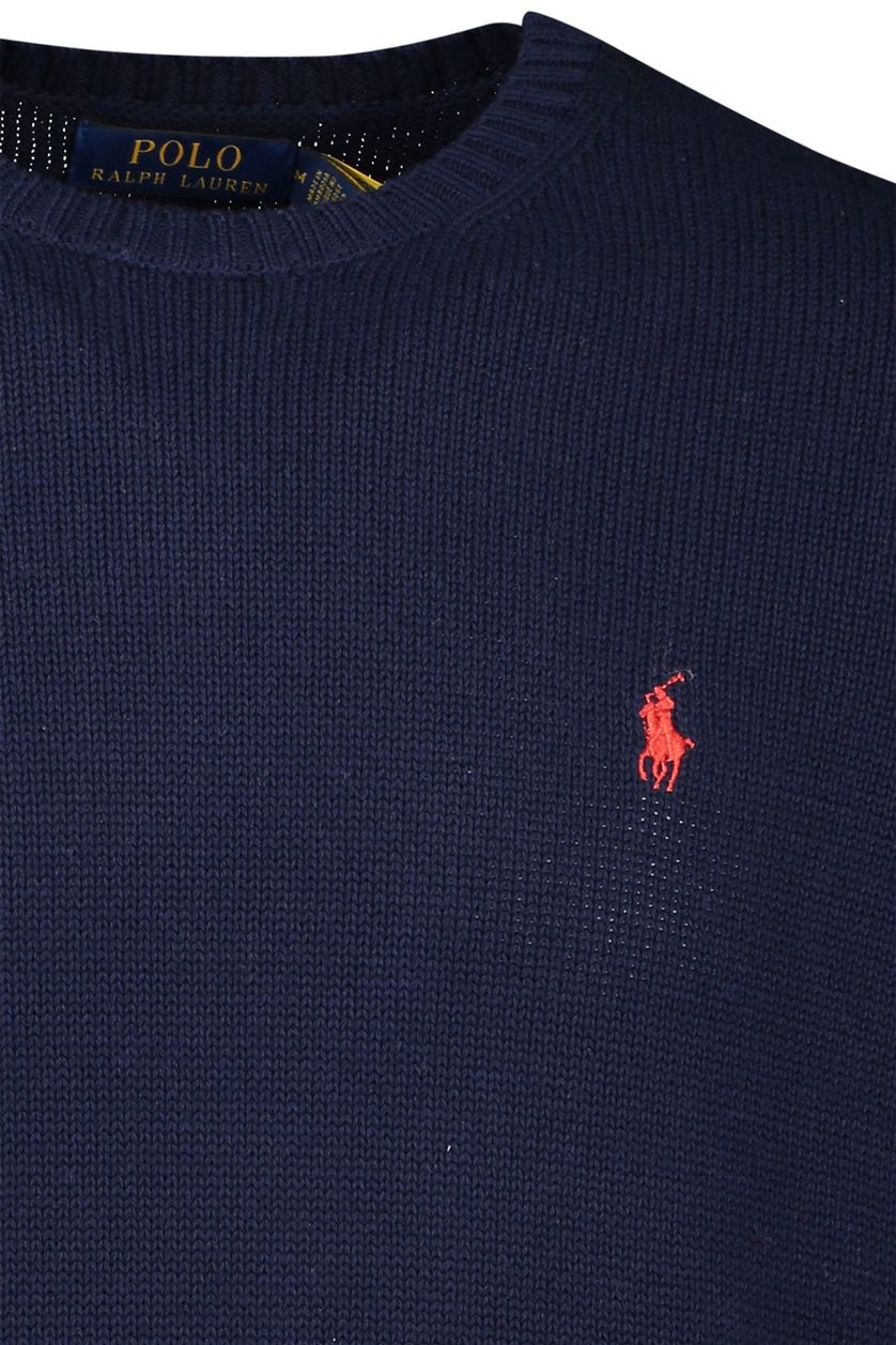 Polo Ralph Lauren trui ronde hals donkerblauw effen katoen rood logo