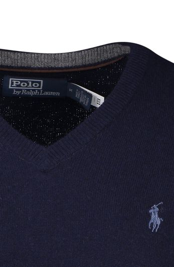 Polo Ralph Lauren trui v-hals donkerblauw effen wol
