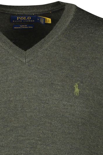 Polo Ralph Lauren trui v-hals groen effen merinowol