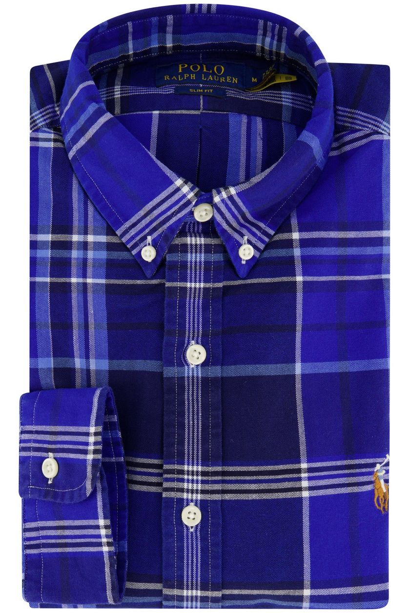 Polo Ralph Lauren casual overhemd slim fit blauw geruit katoen button-down boord