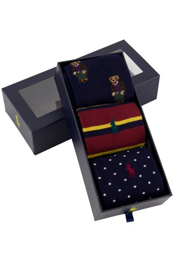 Polo Ralph Lauren sokken blauw rood 3-pack giftbox