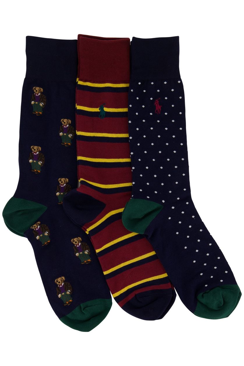 Polo Ralph Lauren sokken katoen donkerblauw/rood geprint 3-pack