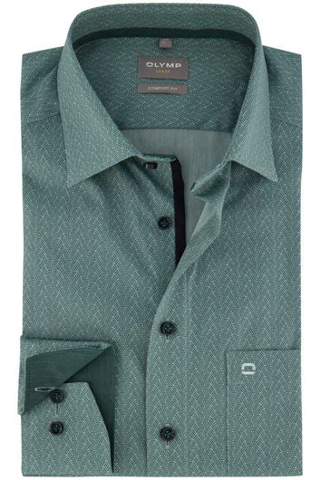 Olymp business overhemd Luxor Comfort Fit wijde fit groen geprint katoen