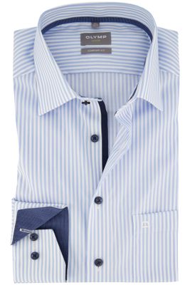 Olymp Olymp overhemd Luxor Comfort Fit strijkvrij lichtblauw gestreept katoen