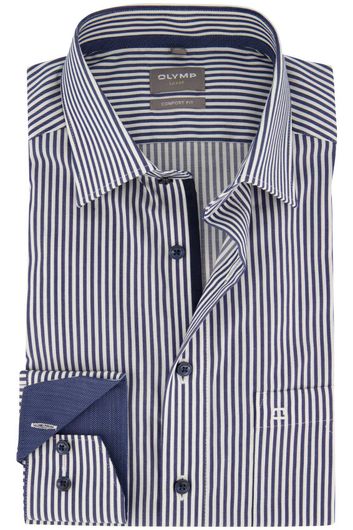 Olymp overhemd luxor strijkvrij comfort fit donkerblauw gestreept katoen