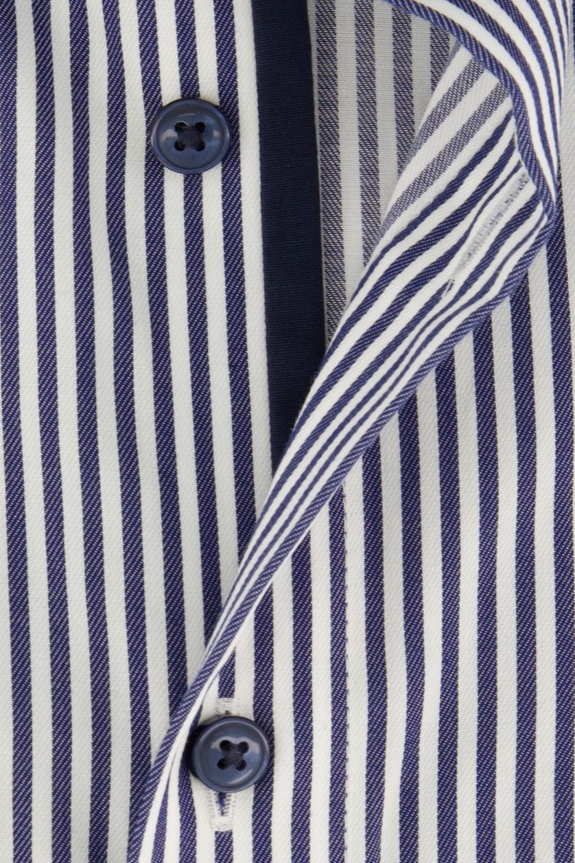 Olymp overhemd luxor comfort fit strijkvrij donkerblauw gestreept katoen