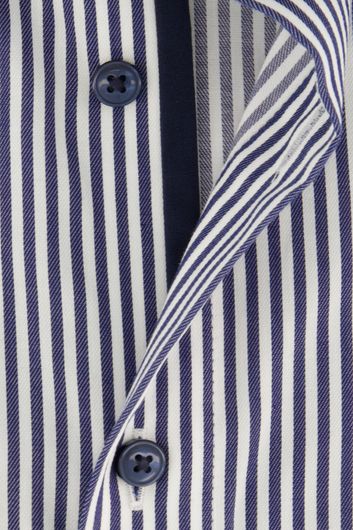 Olymp overhemd luxor strijkvrij comfort fit donkerblauw gestreept katoen