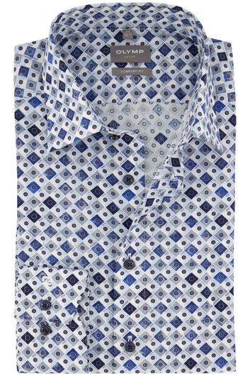Olymp business overhemd Luxor Comfort Fit normale fit blauw geprint katoen