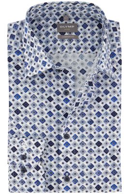 Olymp Olymp overhemd Luxor strijkvrij Comfort Fit blauw geprint katoen