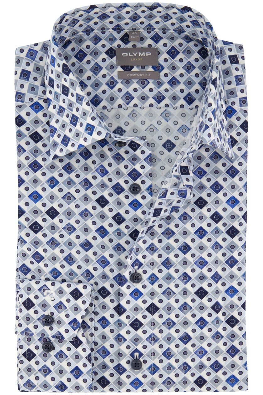 Olymp overhemd Luxor strijkvrij Comfort Fit blauw geprint katoen