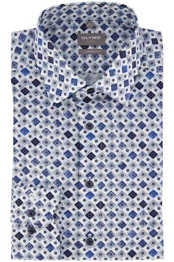 Olymp strijkvrij overhemd Luxor Comfort Fit blauw geprint katoen