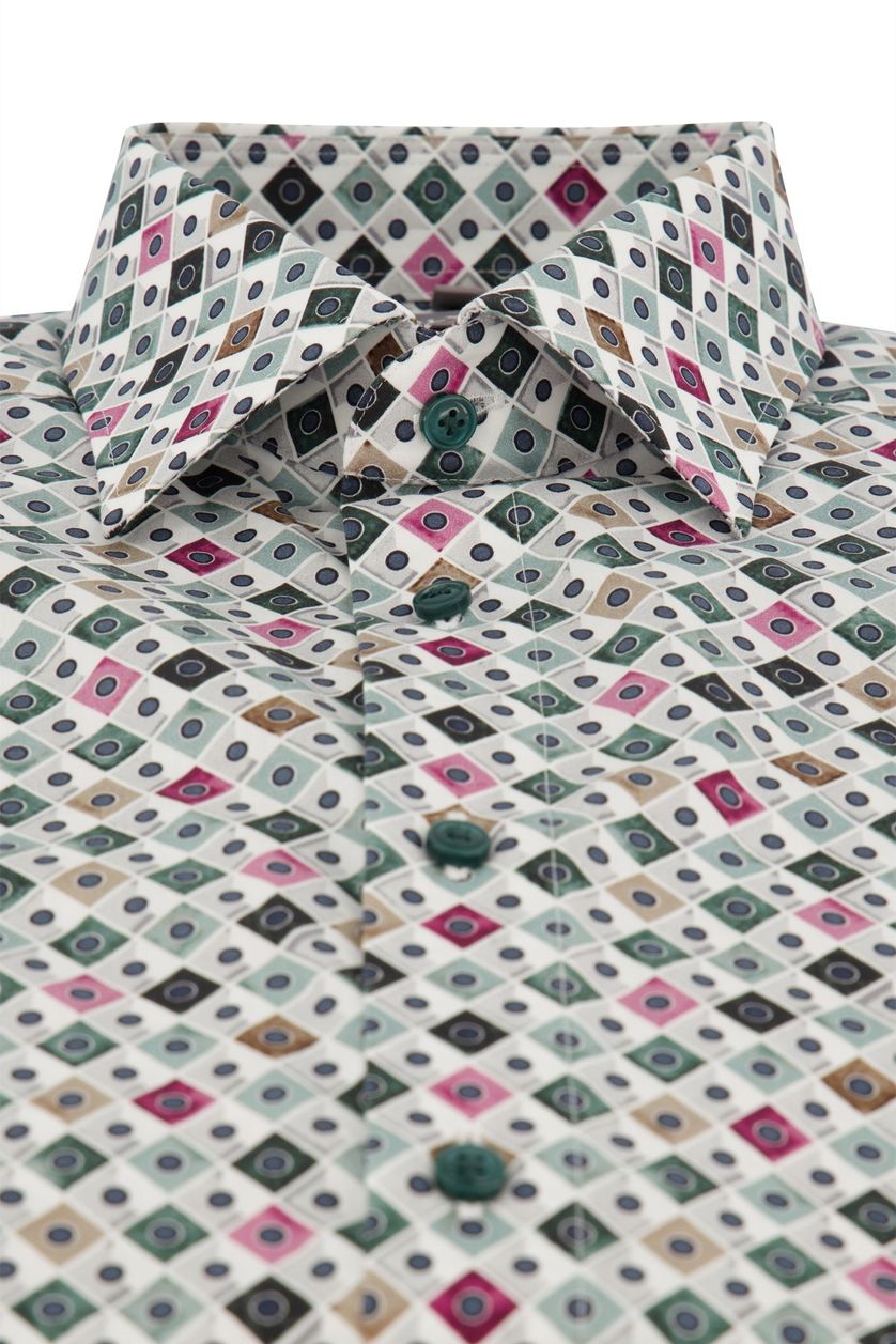 Olymp overhemd Luxor Comfort Fit groen geprint katoen strijkvrij