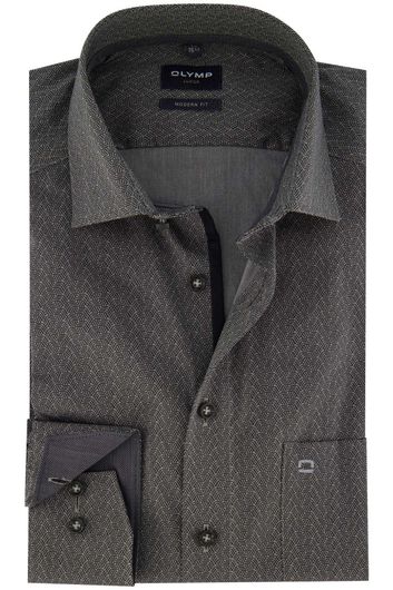 Olymp overhemd mouwlengte 7 normale fit grijs geprint katoen
