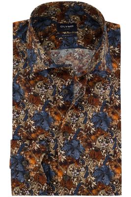 Olymp Olymp overhemd mouwlengte 7 normale fit blauw bruin geprint
