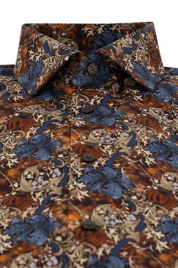Olymp overhemd mouwlengte 7 normale fit blauw bruin geprint