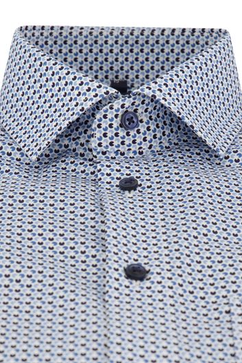 Olymp overhemd mouwlengte 7 normale fit blauw geprint katoen